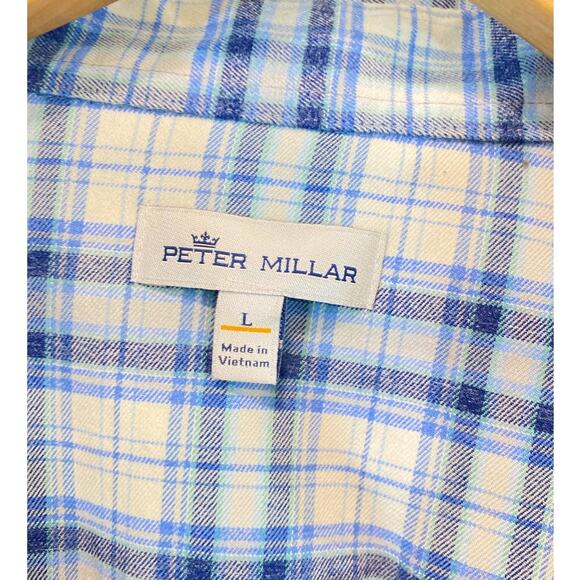 Peter Millar Blue Button Front Shirt Plaid Long Sleeve Large - Picture 2 of 8